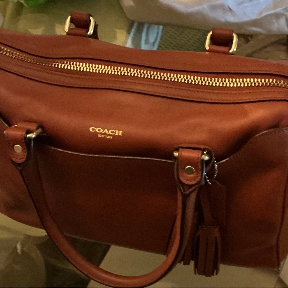 Authentic Coach Chestnut Cognac Leather Tote with Tassel and Gold Hardware